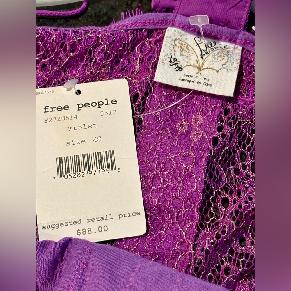 ⭐️Free People Rhinestone Whimsy Strappy Lace Camisole in Violet XS⭐️NWT RARE - Picture 5 of 10